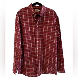 Cinch red with black and white plaid long sleeve men's shirt size L